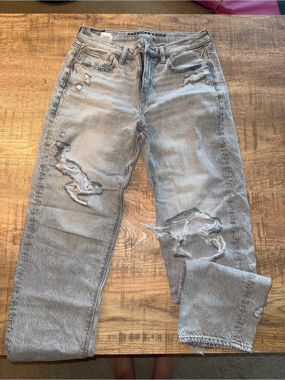 American Eagle Outfitters Light Wash Gray Distressed Straight Leg Jeans
